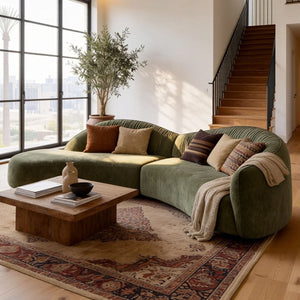 Hitong Organic Modern Curved Sectional Sofa in Green - Wooden bazar