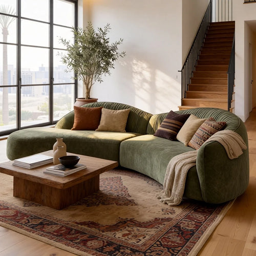 Hitong Organic Modern Curved Sectional Sofa in Green - Wooden bazar