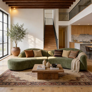 Hitong Organic Modern Curved Sectional Sofa in Green - Wooden bazar