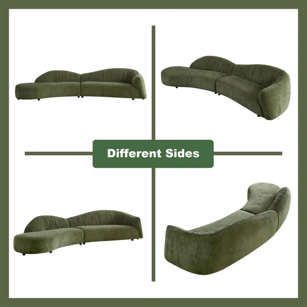 Hitong Organic Modern Curved Sectional Sofa in Green - Wooden bazar