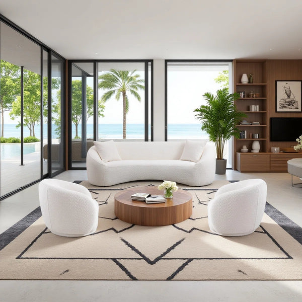 Modern Living Room Sofa Set With 360° Swivel Barrel Chair, 5-seat