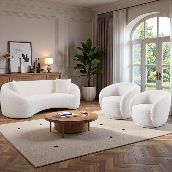 Modern Living Room Sofa Set With 360° Swivel Barrel Chair, 5-seat