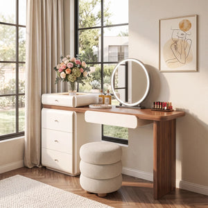 Modern Makeup Vanity Desk, 62.99" Wide, LED Light, 5 Drawers, Jewelry Storage  Wooden Bazar