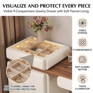 Modern Makeup Vanity Desk, 62.99" Wide, LED Light, 5 Drawers, Jewelry Storage  Wooden Bazar