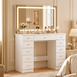 Modern Makeup Vanity With Lighted Mirror And Strong Storage  Wooden Bazar