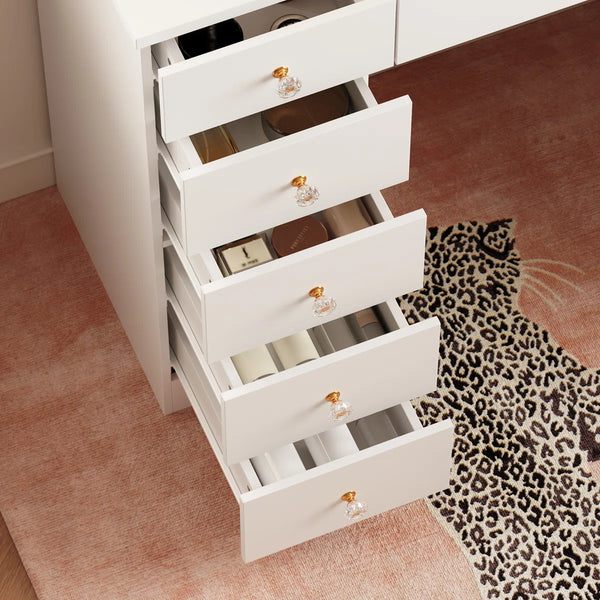 Modern Makeup Vanity With Lighted Mirror And Strong Storage  Wooden Bazar