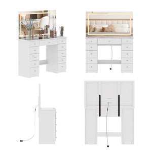 Modern Makeup Vanity With Lighted Mirror And Strong Storage  Wooden Bazar
