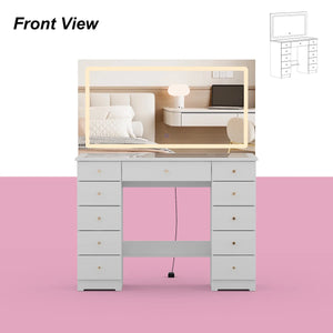 Modern Makeup Vanity With Lighted Mirror And Strong Storage  Wooden Bazar