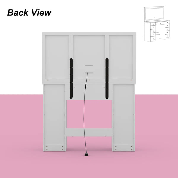 Modern Makeup Vanity With Lighted Mirror And Strong Storage  Wooden Bazar