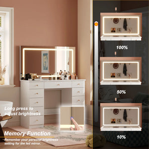 Modern Makeup Vanity With Lighted Mirror And Strong Storage  Wooden Bazar