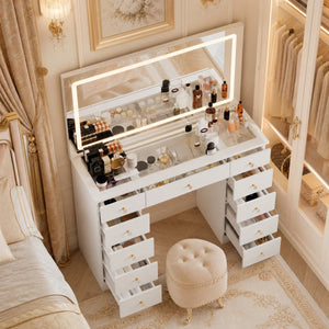 Modern Makeup Vanity With Lighted Mirror And Strong Storage  Wooden Bazar