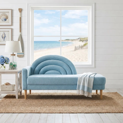 Modern Rainbow-Inspired Curved Backrest Chaise Lounge with Tapered Wood Legs  Wooden Bazar