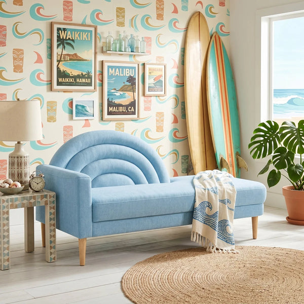 Modern Rainbow-Inspired Curved Backrest Chaise Lounge with Tapered Wood Legs  Wooden Bazar