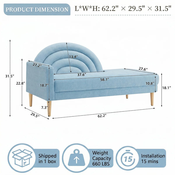 Modern Rainbow-Inspired Curved Backrest Chaise Lounge with Tapered Wood Legs  Wooden Bazar