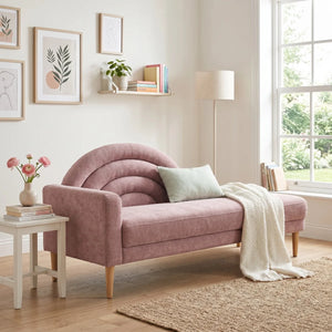 Modern Rainbow-Inspired Curved Backrest Chaise Lounge with Tapered Wood Legs  Wooden Bazar