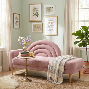 Modern Rainbow-Inspired Curved Backrest Chaise Lounge with Tapered Wood Legs  Wooden Bazar