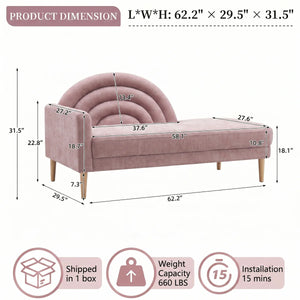 Modern Rainbow-Inspired Curved Backrest Chaise Lounge with Tapered Wood Legs  Wooden Bazar