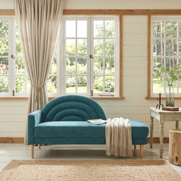 Modern Rainbow-Inspired Curved Backrest Chaise Lounge with Tapered Wood Legs  Wooden Bazar