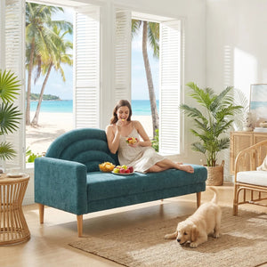 Modern Rainbow-Inspired Curved Backrest Chaise Lounge with Tapered Wood Legs  Wooden Bazar