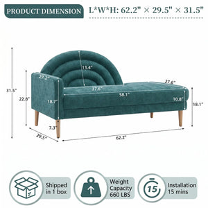 Modern Rainbow-Inspired Curved Backrest Chaise Lounge with Tapered Wood Legs  Wooden Bazar