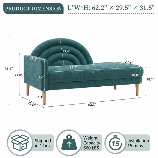 Modern Rainbow-Inspired Curved Backrest Chaise Lounge with Tapered Wood Legs  Wooden Bazar