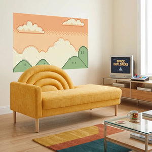 Modern Rainbow-Inspired Curved Backrest Chaise Lounge with Tapered Wood Legs  Wooden Bazar