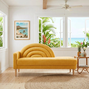 Modern Rainbow-Inspired Curved Backrest Chaise Lounge with Tapered Wood Legs  Wooden Bazar