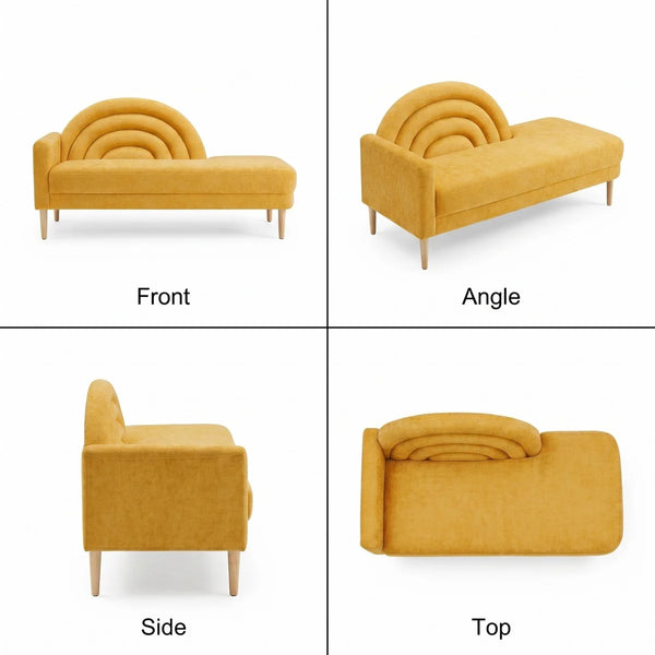 Modern Rainbow-Inspired Curved Backrest Chaise Lounge with Tapered Wood Legs  Wooden Bazar