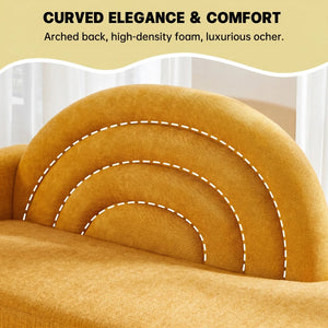 Modern Rainbow-Inspired Curved Backrest Chaise Lounge with Tapered Wood Legs  Wooden Bazar