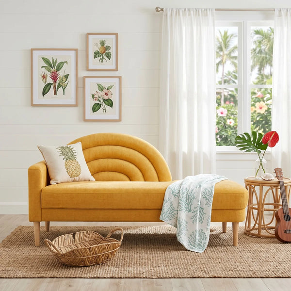 Modern Rainbow-Inspired Curved Backrest Chaise Lounge with Tapered Wood Legs  Wooden Bazar