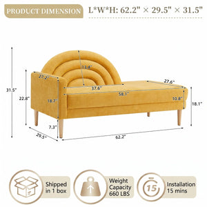 Modern Rainbow-Inspired Curved Backrest Chaise Lounge with Tapered Wood Legs  Wooden Bazar