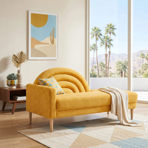 Modern Rainbow-Inspired Curved Backrest Chaise Lounge with Tapered Wood Legs  Wooden Bazar