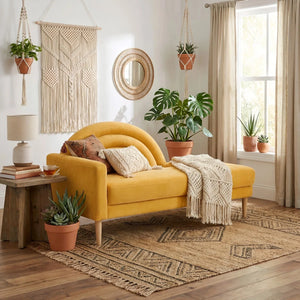 Modern Rainbow-Inspired Curved Backrest Chaise Lounge with Tapered Wood Legs  Wooden Bazar
