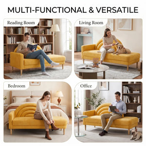 Modern Rainbow-Inspired Curved Backrest Chaise Lounge with Tapered Wood Legs  Wooden Bazar