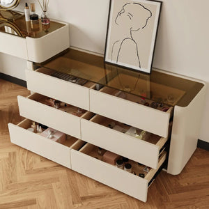 Modern Glass Top Vanity Table Set with Stool   Wooden Bazar