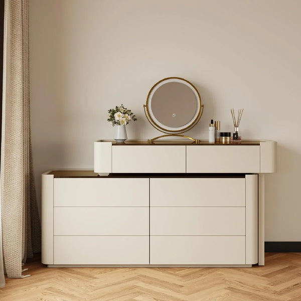 Modern Glass Top Vanity Table Set with Stool   Wooden Bazar