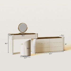 Modern Glass Top Vanity Table Set with Stool   Wooden Bazar