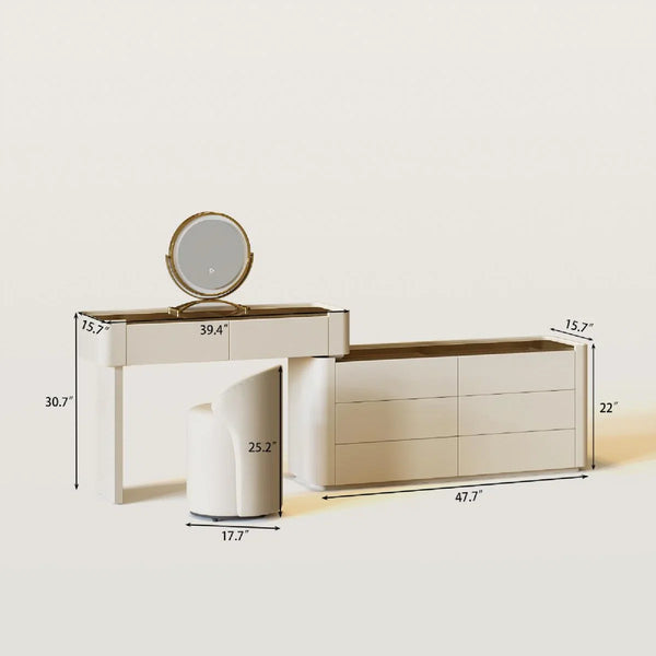 Modern Glass Top Vanity Table Set with Stool   Wooden Bazar