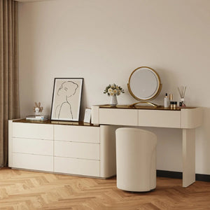 Modern Glass Top Vanity Table Set with Stool   Wooden Bazar