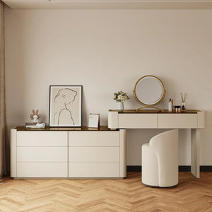 Modern Glass Top Vanity Table Set with Stool   Wooden Bazar