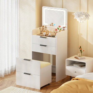 Morico Flip-Top Vanity Set with LED Mirror  Wooden Bazar