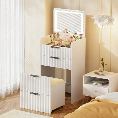 Morico Flip-Top Vanity Set with LED Mirror  Wooden Bazar