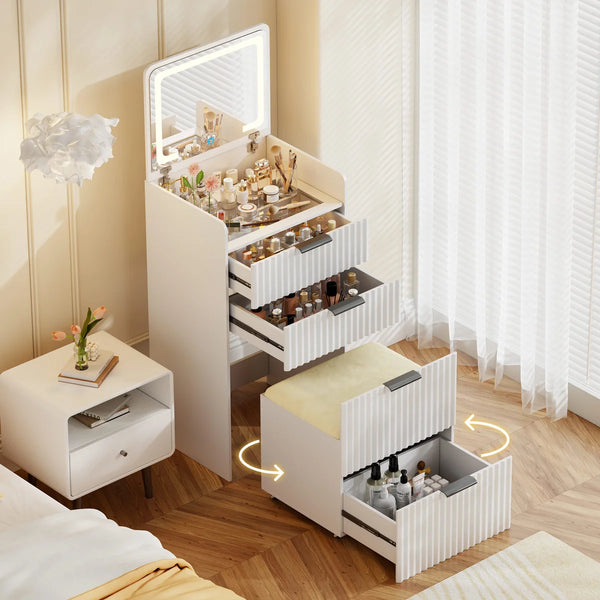 Morico Flip-Top Vanity Set with LED Mirror  Wooden Bazar