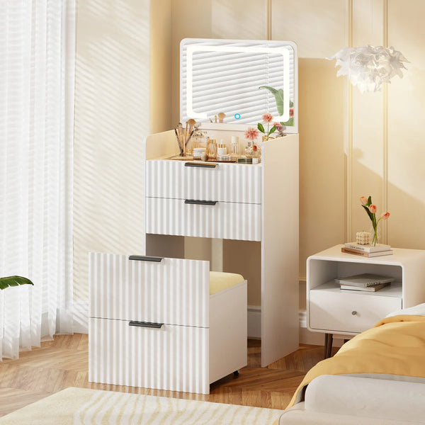 Morico Flip-Top Vanity Set with LED Mirror  Wooden Bazar
