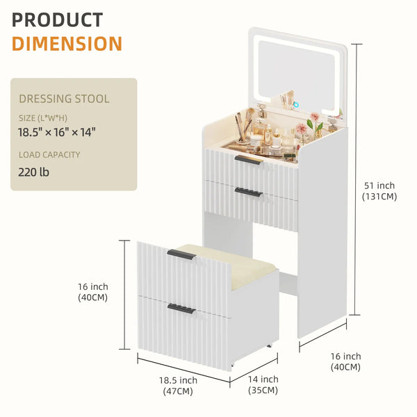 Morico Flip-Top Vanity Set with LED Mirror  Wooden Bazar