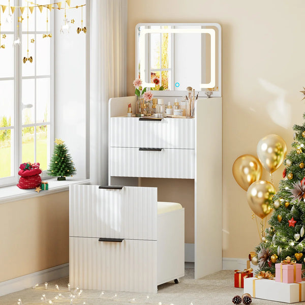 Morico Flip-Top Vanity Set with LED Mirror  Wooden Bazar