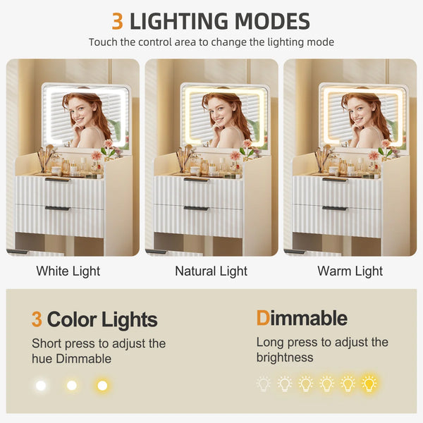 Morico Flip-Top Vanity Set with LED Mirror  Wooden Bazar