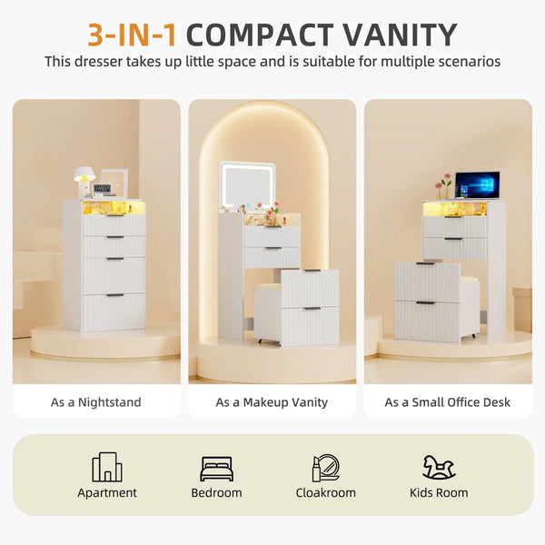 Morico Flip-Top Vanity Set with LED Mirror  Wooden Bazar