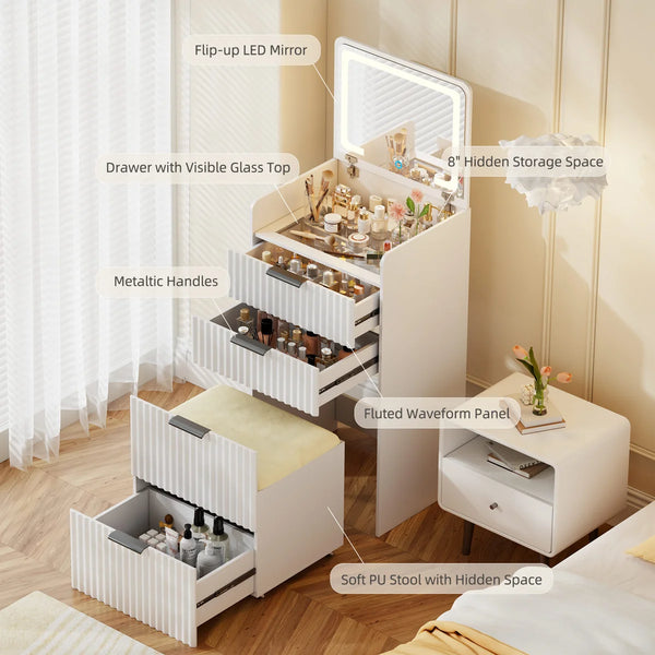Morico Flip-Top Vanity Set with LED Mirror  Wooden Bazar