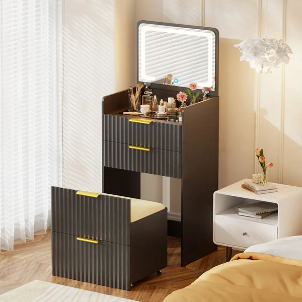 Morico Flip-Top Vanity Set with LED Mirror  Wooden Bazar